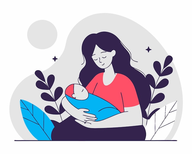 Une mère qui allaite dans une illustration de style line art