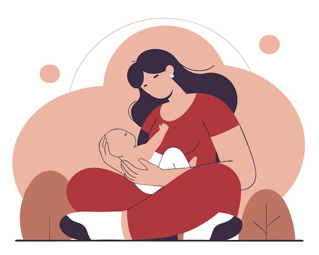Une mère qui allaite dans une illustration de style line art