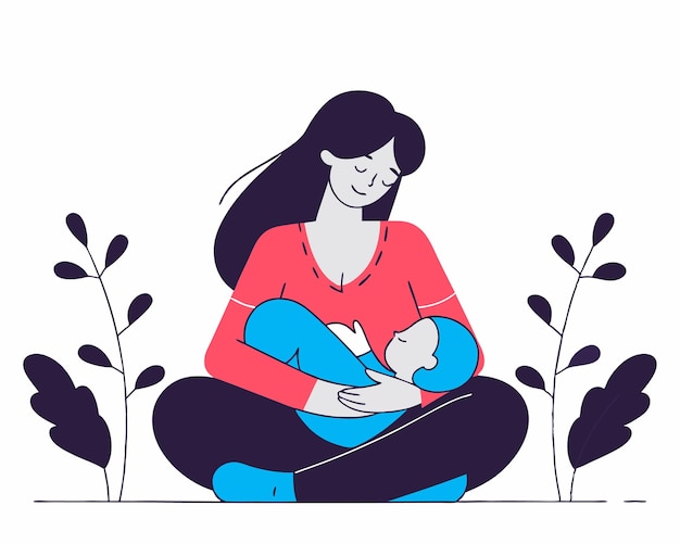 Une mère qui allaite dans une illustration de style line art