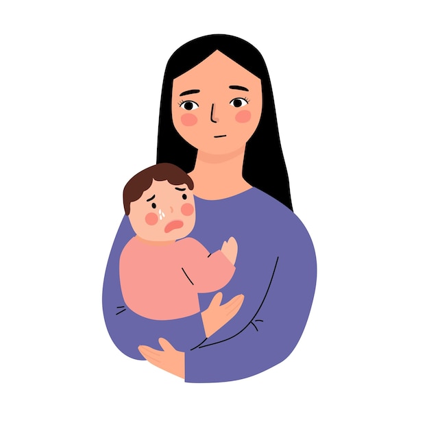 mère tenant un bébé grincheux dans les bras