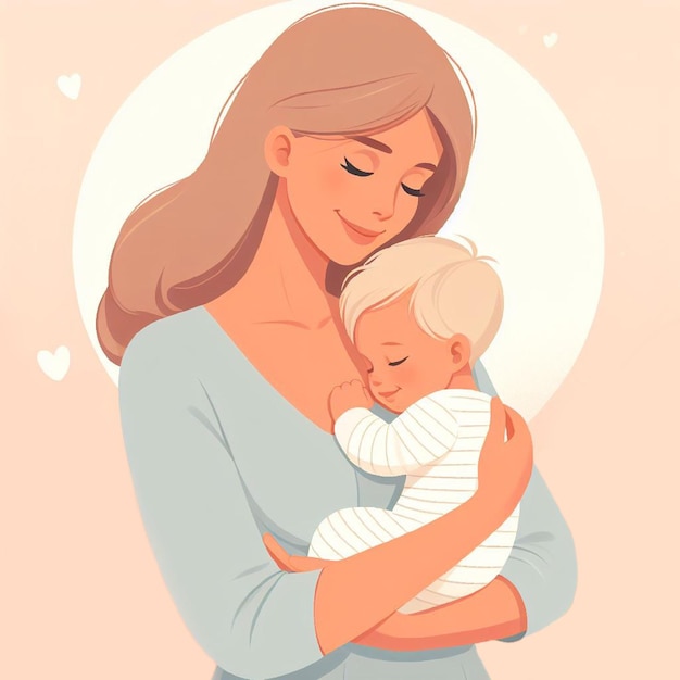 Une mère tient un petit enfant dans ses bras douce carte de vœux de la fête des mères