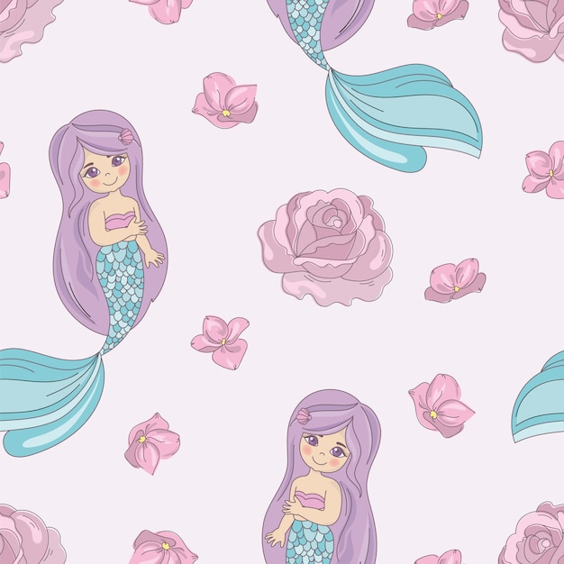 Mermaid Rose Décoratif Vector Illustration Seamless Pattern