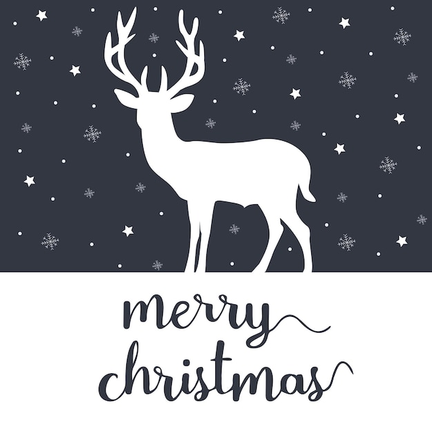 Vecteur merry chtistmas carte de voeux noir et blanc avec des cerfs dans un style minimaliste