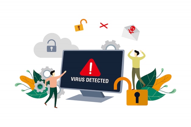 Message D'alerte Du Virus Détecté, Identification Du Virus Informatique, Piratage De La Sécurité Avec De Petites Personnes