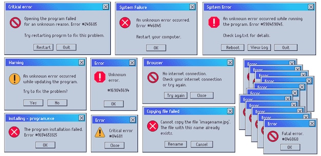 Message D'erreur Rétro. Ancienne Fenêtre De Défaillance Du Système D'interface Utilisateur, Messages D'erreurs Fatales Et Critiques.