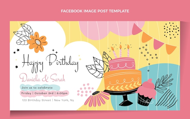 Vecteur message facebook d'anniversaire plat minimal