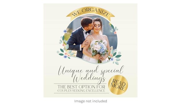 Message de mariage avec couple de mariage s'embrassant pour instagram facebook linkedin et facebook
