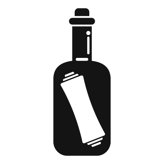 Message noir dans une icône de bouteille montrant un rouleau de papier avec un bouchon en liège