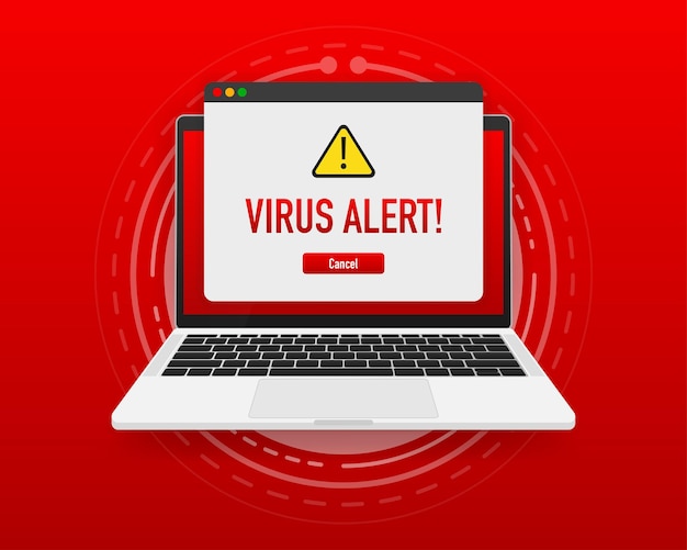 Message Rouge D'alerte De Virus Sur La Fenêtre Du Navigateur. étiquette De Signe De Virus Isolée Sur L'ordinateur à écran. Illustration Vectorielle.