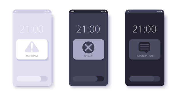 Messages Contextuels D'alerte De Notification Pour La Conception D'applications Mobiles Notifications D'erreur Et D'information D'avertissement