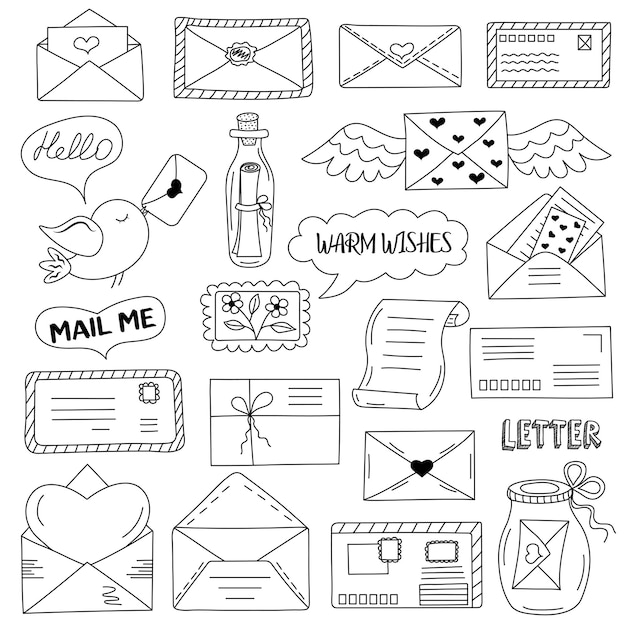 Messages, Enveloppes, Lettres De Style Doodle. Notion De Communication.