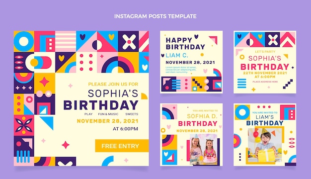 Messages Instagram D'anniversaire En Mosaïque De Style Plat