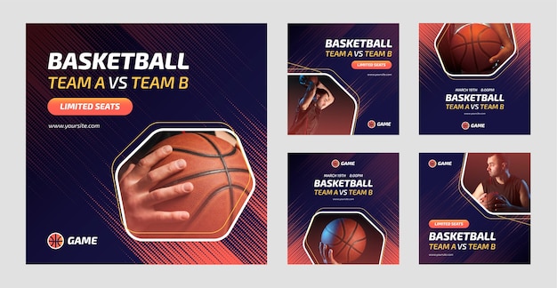 Vecteur messages instagram de basket-ball en demi-teintes dégradés