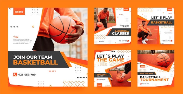 Vecteur messages instagram de basket-ball design plat