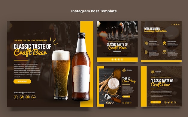 Messages instagram de bière artisanale au design plat