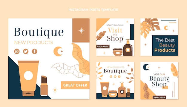 Vecteur messages instagram de boutique minimale au design plat