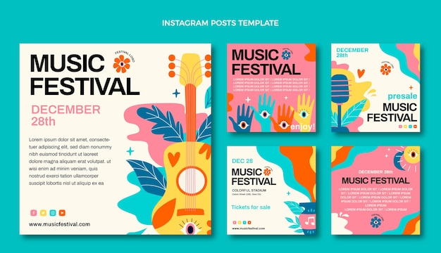 Messages Instagram Du Festival De Musique Coloré Dessinés à La Main
