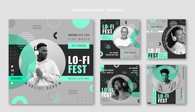 Messages instagram du festival de musique minimal design plat