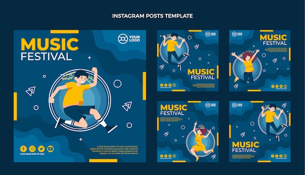 Messages instagram du festival de musique minimal design plat