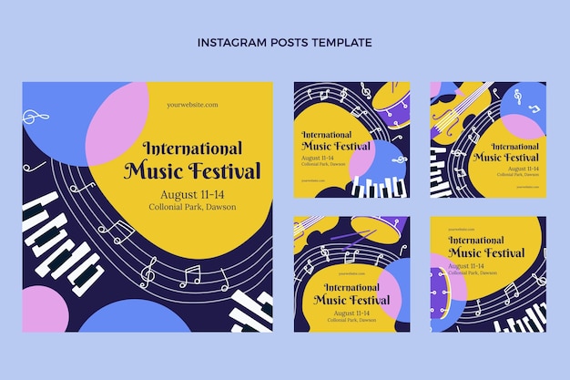 Vecteur messages instagram du festival de musique minimal plat