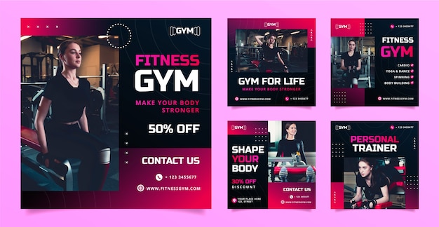 Vecteur messages instagram de gym fitness dégradé