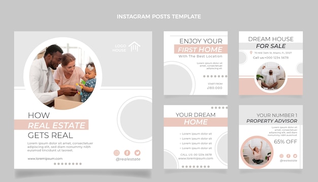 Messages instagram de l'immobilier géométrique au design plat