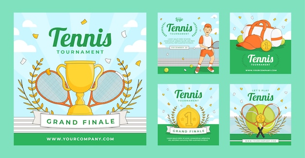 Vecteur messages instagram de jeu de tennis dessinés à la main