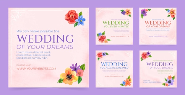 Vecteur messages instagram de mariage floral aquarelle