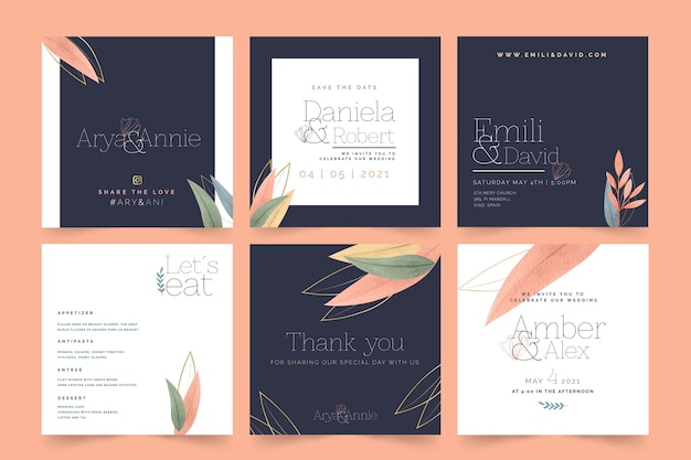 Vecteur messages instagram de mariage minimal