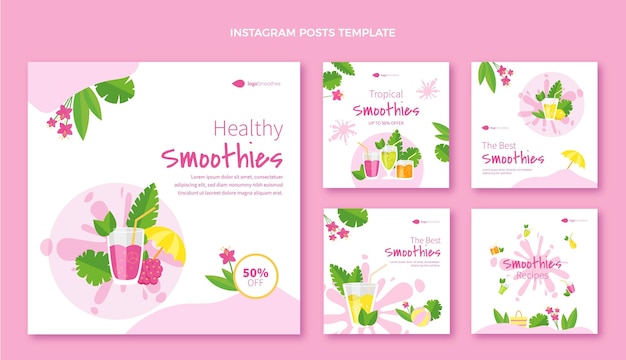 Vecteur messages instagram de smoothies au design plat