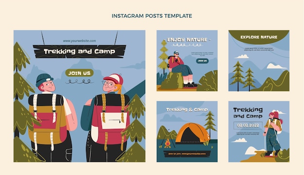 Vecteur messages instagram de trekking dessinés à la main