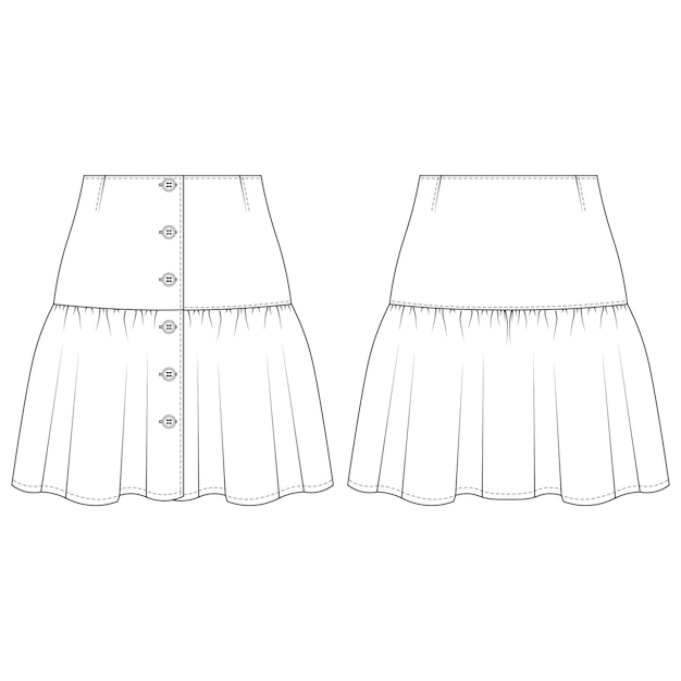 sur mesure dardes boutonnées courtes mini mi-hausse mi-taille frilly frillé rassemblé éclaboussé une jupe de ligne t