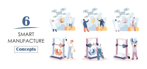 Métaphore de développement de l'automatisation de la fabrication intelligente Conception de produits innovants de l'industrie intelligente Processus de fabrication automatisé de la ligne de production Livraison et distribution Robots industrie des machines 40