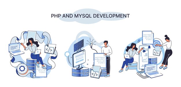 Métaphore de développement PHP et MySql Développeur de sites Web de logiciels avec service de programmeur informatique Langage de programmation open source à usage général Les applications Web de script permettent de créer des programmes