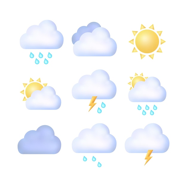 météo 3d pour la conception d'arrière-plan web. Icon set nuage météo. Objets réalistes vectoriels 3d. Il vecteur