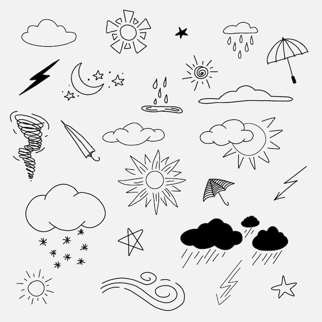 Vecteur météo doodle ensemble