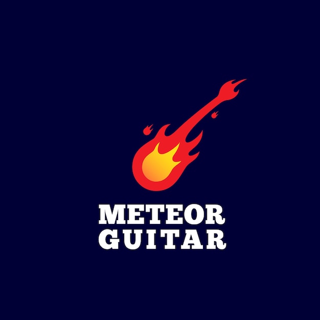 Meteor Guitar Abstract Vector Sign Emblème Ou Modèle De Logo Instrument De Musique En Forme De Silhouette De Comète Sur Fond Bleu Foncé