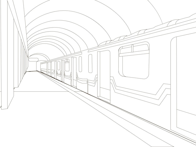 Métro La Voiture De Train Est à La Gare Vecteur De Coloriage