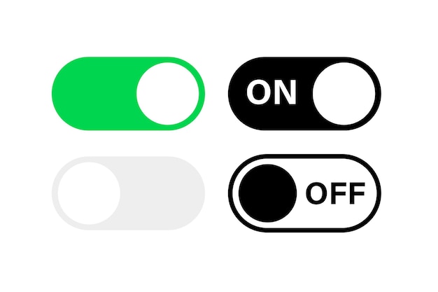 Mettez les boutons à bascule sur ON OFF. Éléments web isolés de vecteur. Icône et boutons de commutation de l'interface de l'application mobile. Vecteur d'actions. EPS 10