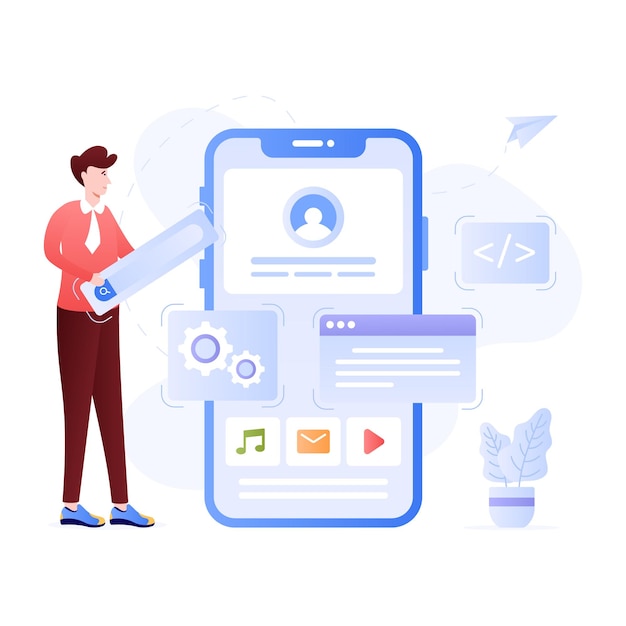 Mettez la main sur cette illustration plate de développement d'applications