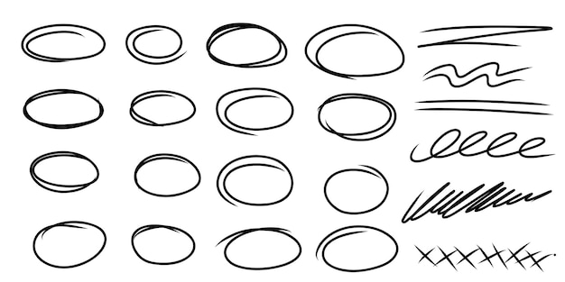 Mettez En Surbrillance Les Cadres Ovales, Les Lignes De Soulignement Dessinées à La Main. Cercle De Griffonnage Dessiné à La Main