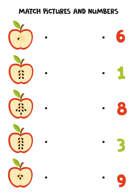 Vecteur mettre en correspondance les graines de pommes et les nombres puzzle logique et mathématique pour les enfants