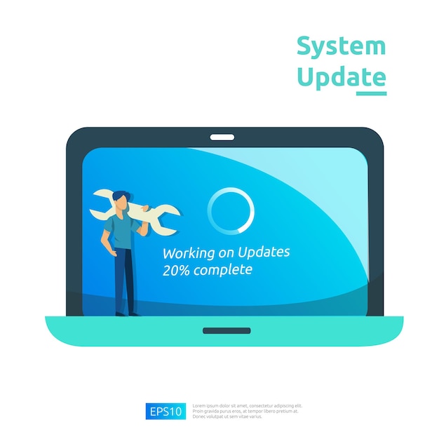 Mettre à Jour Le Concept De Progression Du Système D'exploitation, Le Processus De Synchronisation Des Données Et Le Programme D'installation. Illustration Modèle De Page De Destination Web, Bannière, Présentation, Interface Utilisateur, Affiche, Publicité, Promotion Ou Support Imprimé.