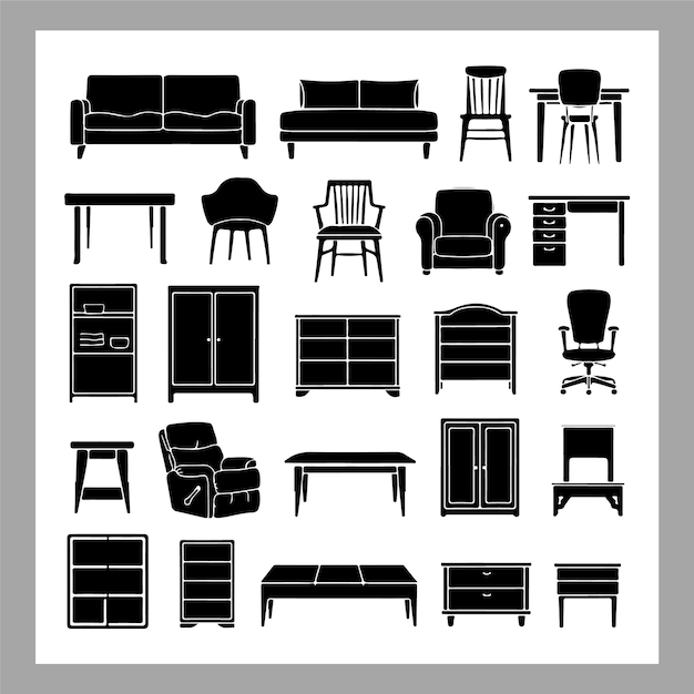 Meubles de maison élégants Silhouettes canapé lit bureau et table à manger