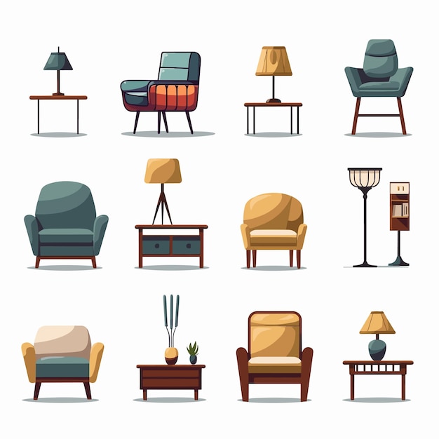 Meubles pour la maison ensemble d'icônes fauteuil canapé chaise etc illustration vectorielle