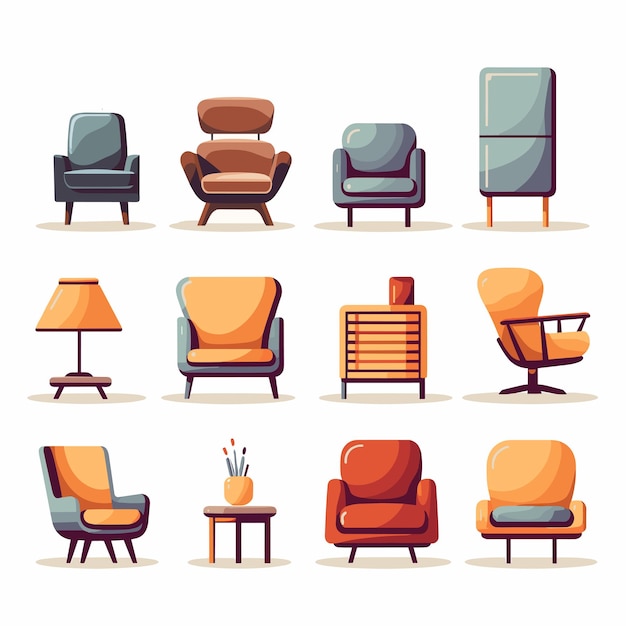 Vecteur meubles pour la maison ensemble d'icônes fauteuil canapé chaise etc illustration vectorielle