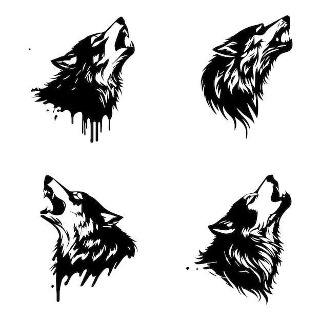 Une Meute De Loups Avec Leurs Têtes Peintes En Noir Et Blanc