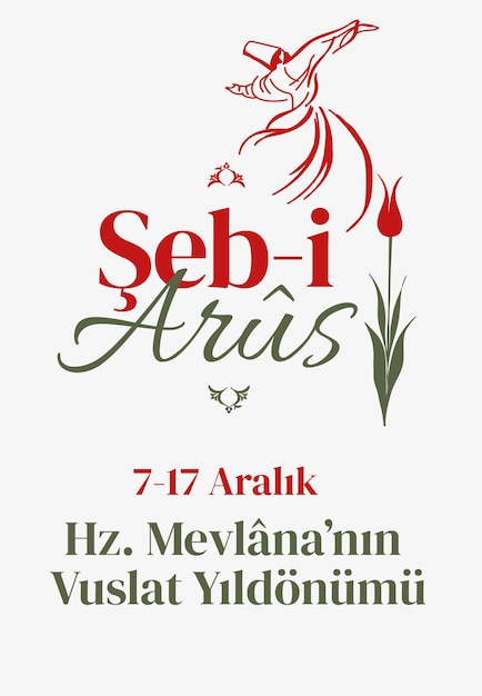 Vecteur mevlana celaleddin-i rumi, 17 aralik 1273 mevlana haftasi turquie konya, eb-i arus. tebrik karti