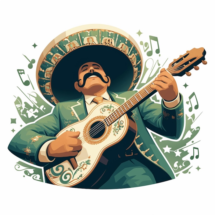 Vecteur un mexicain en mariachi jouant de la guitare