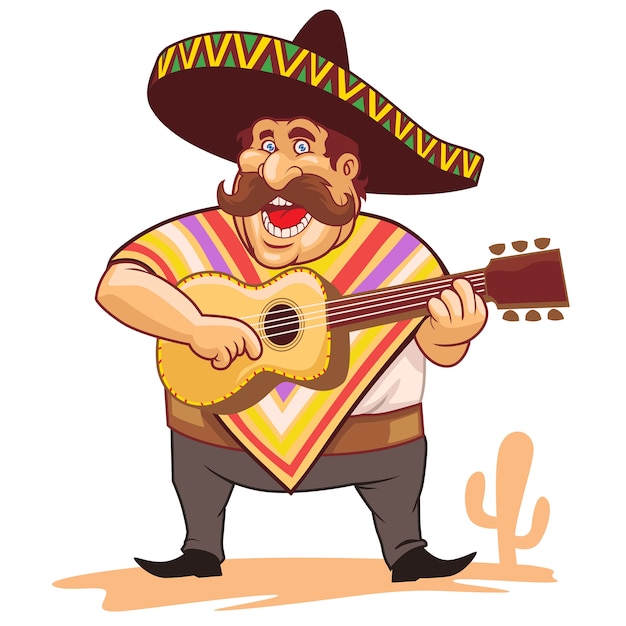 Mexicain Avec Sombrero Et Guitare